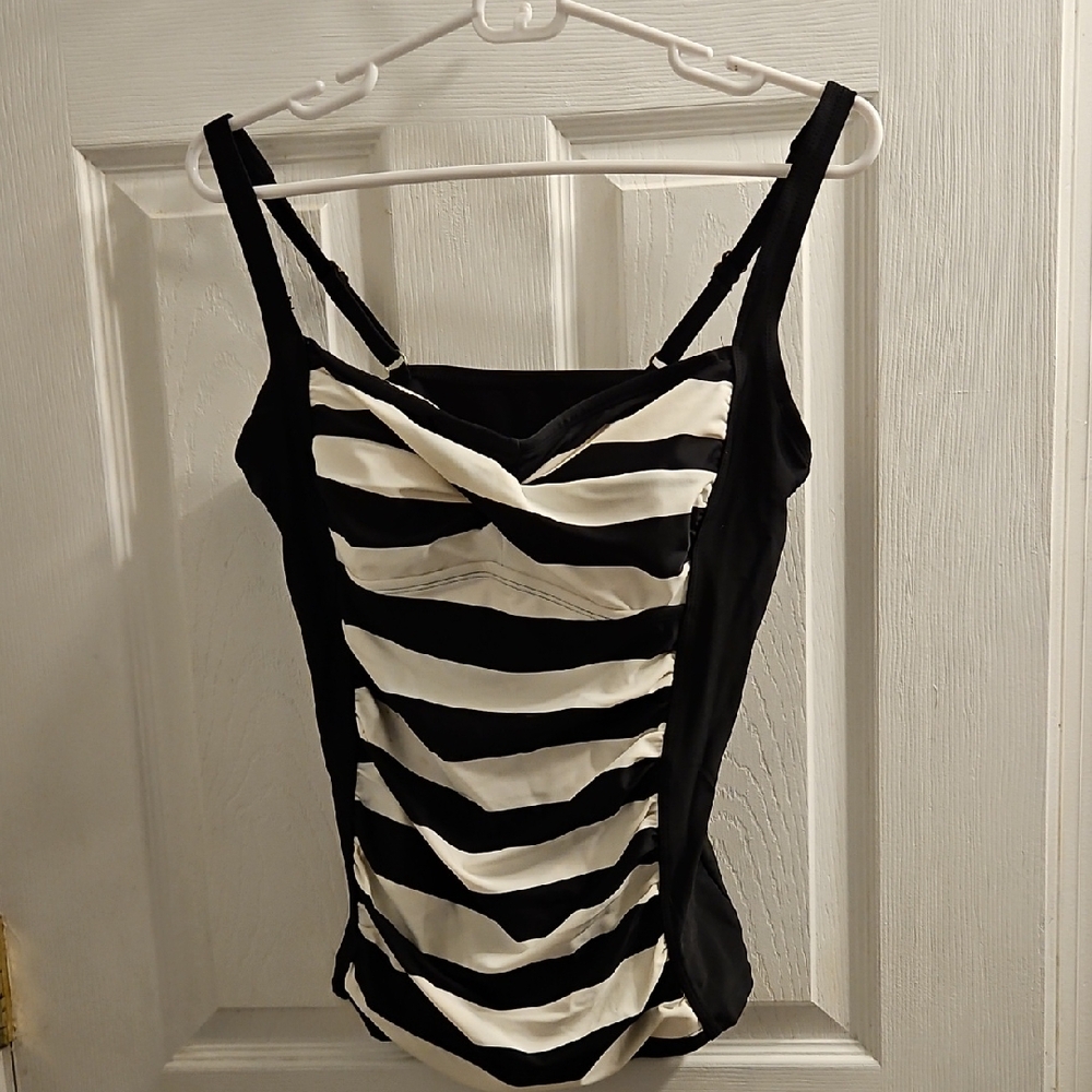 Merona Black and White Striped Tankini Top Size L
